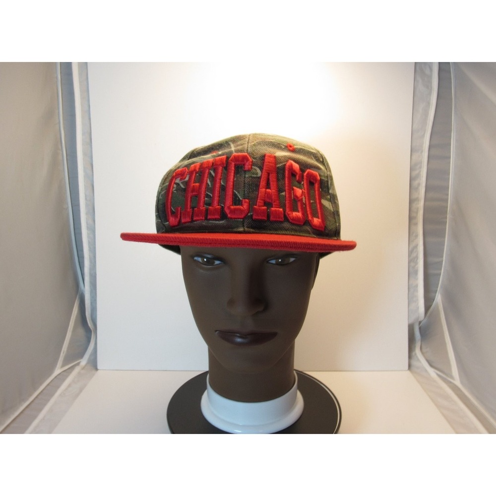 Seventy Seven Chicago Hat Men's Adjustable Snapback Camo Red Flat Brim Cap